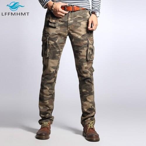 Men Spring Fashion Military Style Camouflage Cargo Pants Multi-pocket Male Slim Fit Casual Straight Trousers Outdoor Safari Pant