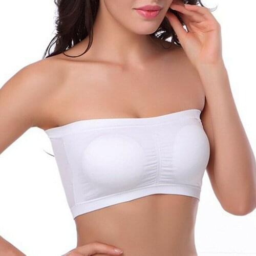 3 Colors Women Double Layers Strapless Tube Tops Bra Bandeau Removable Padded Stretchy Seamless Boob Crop Underwear Plus Size
