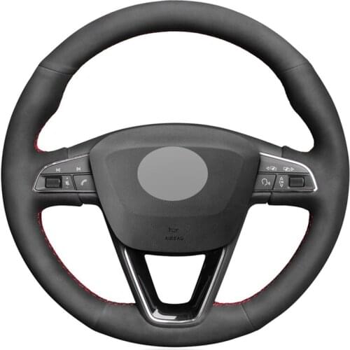 Black Suede Hand-stitched No-slip Car Steering Wheel Cover for Seat Leon 5F Mk3 2013-2019 Ibiza 6J Tarraco Arona Ateca Alhambra