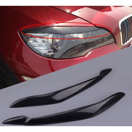 Carbon Fiber Black Car Headlight Retrofit Accessories Eyelids Trim Eyebrow fit for BMW X5 E70 2007 2008 2009 2010 2011 2012 2013