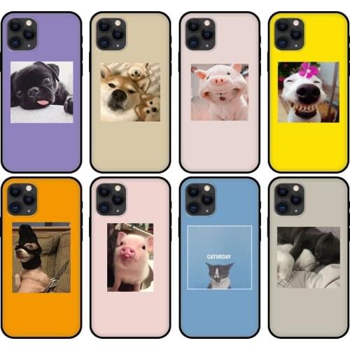 Black tpu case for iphone 5 5s se 6 6s 7 8 plus x 10 cover for iphone XR XS 11 pro MAX case Cute animal dog and pig avatars