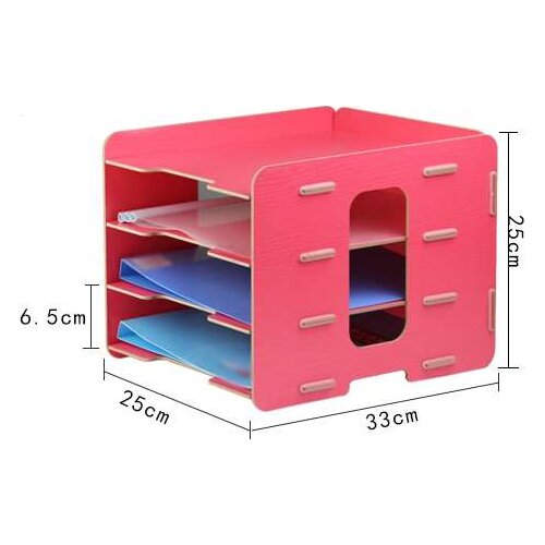 Wooden desktop book storage office document column frame frame A4 paper 4-layer promotional materials rack