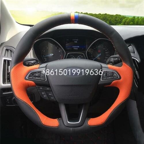 For Ford Kuga 2016-18 car steering wheel cover black orange leather Hand-Stitch