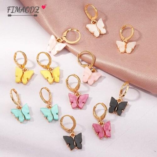 FIMAODZ 2020 Sweet Butterfly Earings Fashion Cute Butterfly Candy Color Animal Acrylic Dangle Earrings For Women Girls Jewelry