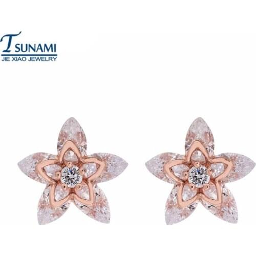 Famous brand flowers cubic zirconia zircon earrings Women jewelry fashion square heat flow line