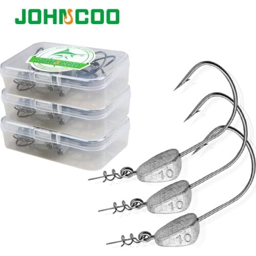 JOHNCOO 10pcs Weighted Superline Spring Fishing Hook 3.5g 5g 7g 10g 15g 21g Jig Head Hook Hook with Centering Pin Crank Hook