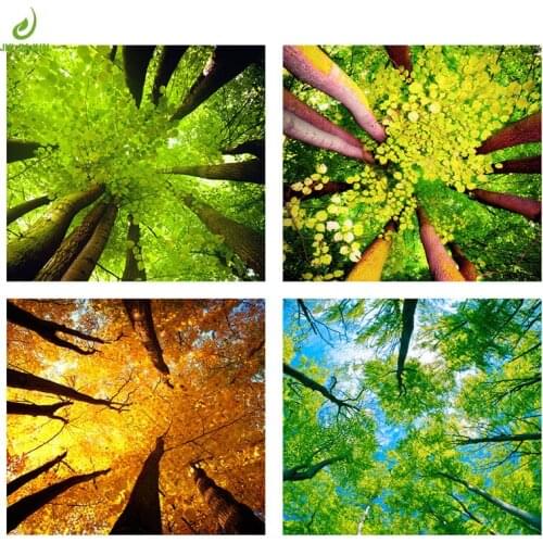 JHLJIAJUN 4 Piece Nordic Natural Green Tree Canvas Module Picture Home Decor Modern Kit Bedroom Living Room Home Decor Painting