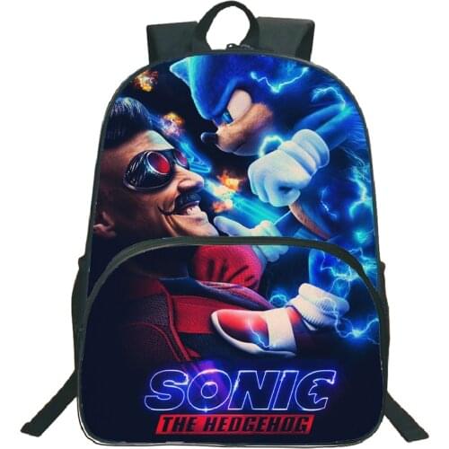 New Children 16 Inch Classic Sonic Print Schoolbag Little Boy Girl Bookbag Kids Cartoon Anime Backpack Child Back to School Gift