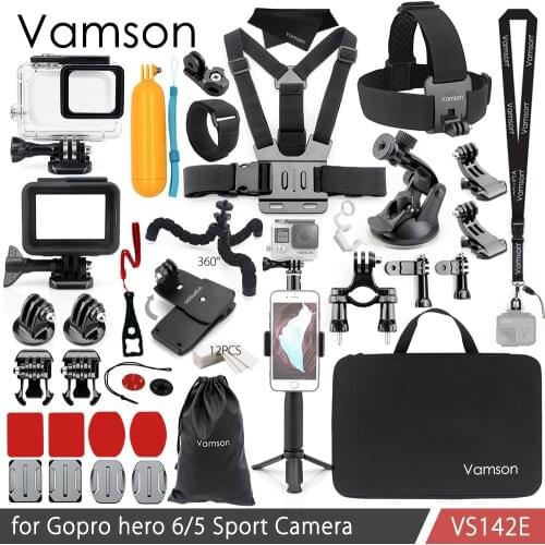 Vamson for Gopro Hero 7 6 5 Accessories Kit Waterproof Housing Case Frame Floaty Bobber Monopod for Go pro Hero 6 5 Camera VS142