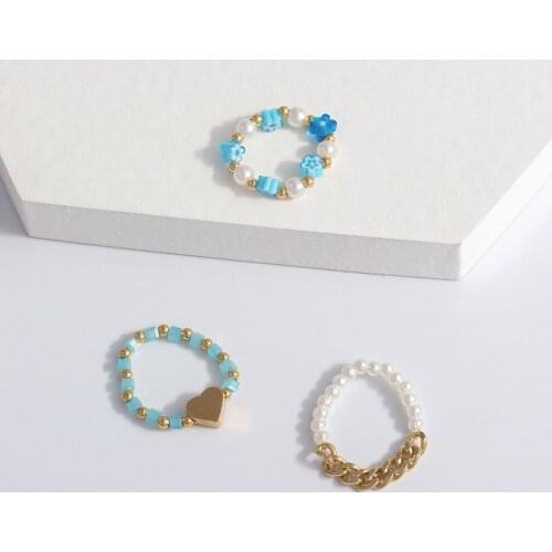 3 Pcs Fashion New Style Bohemian Fashion Beaded Ring Ring Girl Ring Set Jewelry Gift Love Sweet Handmade Bead Combination