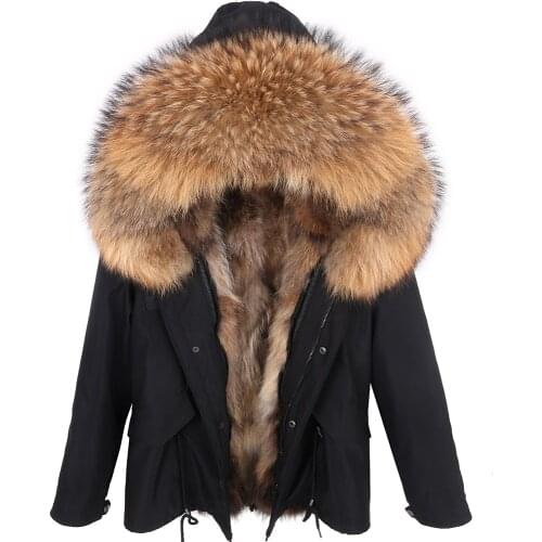 Short Winter Jacket Women Natural Raccoon Fur Collar Warm Thick Parkas 2020 Real Fur Coat Fox Fur Lining Outerwear