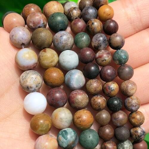Natural Stone Matte Ocean Indian Agates Round Spacer Beads 6 8 10mm For Jewelry DIY Making Bracelet Necklace Accessories 15