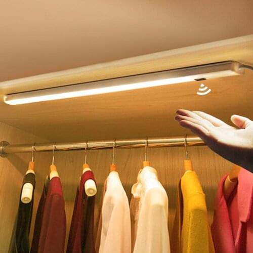 Wardrobe Lamp Smart Switch Kitchen Cupboard Cabinet Light Bedroom Furniture Day Night Lamps Hand Sweep Sensor USB Led Bar Light