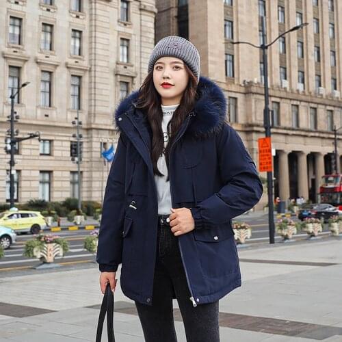 Fur Collar Thick Female Cold Coat Wool Liner Womens Winter Jackets Long Solid Korean Style Woman Parkas Plus Size Hooded