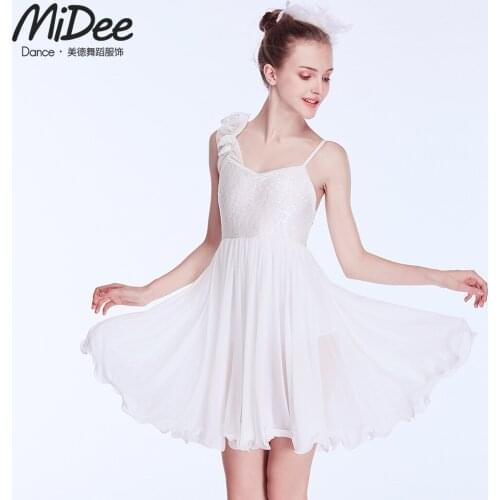 MiDee Modern Ballet Dance Performance Clothing Female Adult White Fairy Elegance Wedding Skirt Ballerina Stage Costume Girl Kids