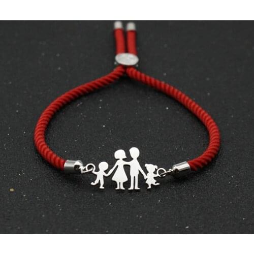 Cute Bear New Simple Adjustable Lucky Red Rope Bracelets For Family Dad Mom Daughter Son Stainless Steel Charm Bracelet Jewelry