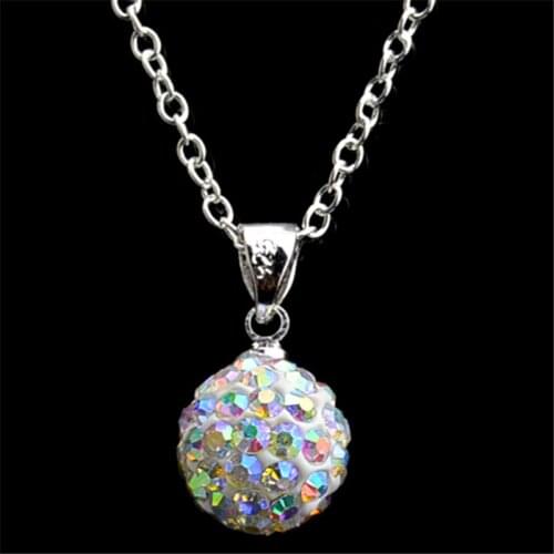 Fashion Womens Jewelry Full Crystal Zircon Stone Silver Color Link Chain Ball Clay Pendant Necklace for Women Gift