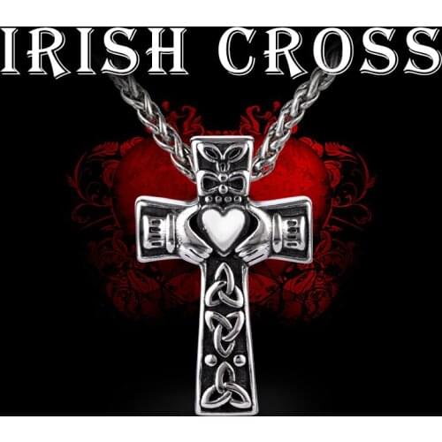 Trendy mens jewelry Irish cross necklaces 316 Stainless steel love and amulet necklaces for men women