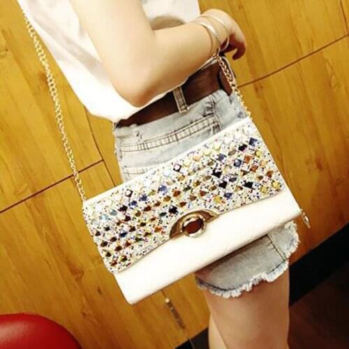 2018 fashion colorful diamond envelop purse shoulder bag women chain bag banquet bag fashion handbag female evening clutch bag