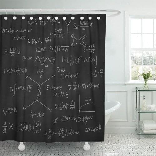 Science Blackboard with Math Real Physical Equations of Relativity Theory String and Quantum Mechanics Shower Curtain Waterproof
