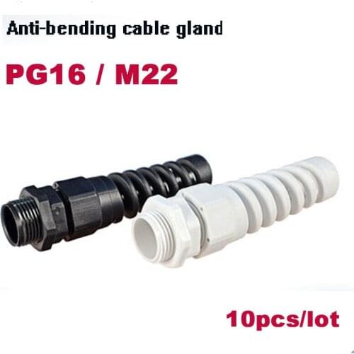 M22 PG16 10pcs Nylon Cable conduit Gland 7-14mm thread wire Plastic Flex Spiral Strain Relief cable connection waterproof gland