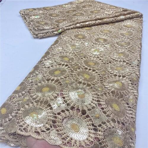 Champagne Nigerian Lace Fabric With Glitter 2020 Latest French Lace Hand Cut African Swiss Organza Lace Fabric QF3688B