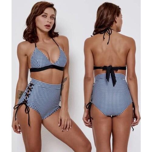 2019 New lattice High Waist Bikini Women Swimsuit Padded Bra Swimsuit Swimwear Triangle Bather Suit Swimming Suit