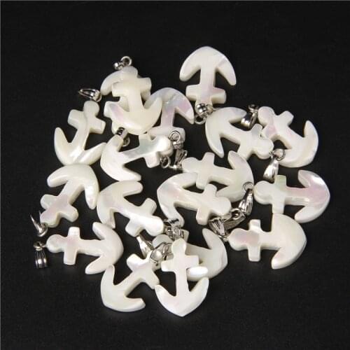 Anchor Shape White Shell Bead Charms Earrings Accessories Natural Mother of Pearl Shell Pendant for Jewelry Necklace Making DIY