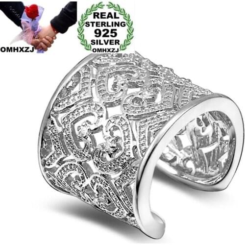 OMHXZJ Wholesale Personality Fashion OL Woman Girl Party Wedding Gift Heart Wide AAA Zircon 925 Sterling Silver Ring RN131