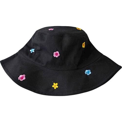Women Men Bucket Hat Outdoor Cotton Blend Casual Flower Embroidery Travel Shopping Sun Cap Fisherman All Matching Cycling Beach