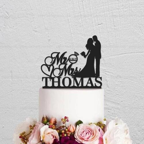 Personalized Mr and Mrs Diamond Wedding Cake Topper, Bride and groom Wedding Decoration Custom Wedding name and date Cake Topper