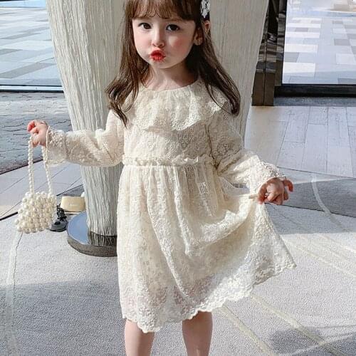 Spring And Summer New Girls' Dress Elegant Lace Doll Collar Embroidery Long-Sleeved Princess Dress Baby Kids ChildrenS Clothing
