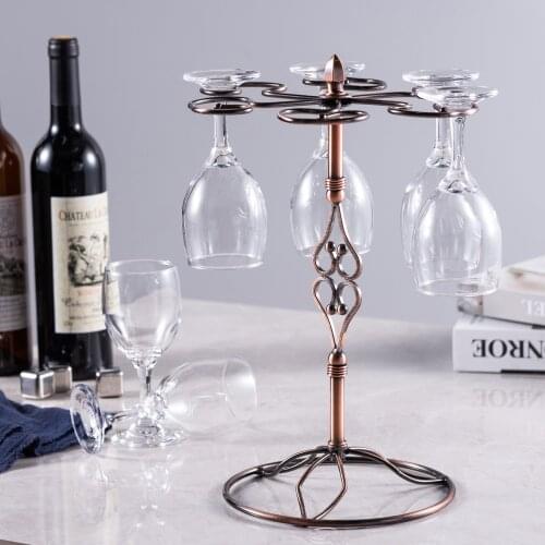 High Wine Glass Holder Classic Stainless Steel Wine Glass Cup Holder 6 Hooks Freestanding Tabletop Stemware Storage Rack Bronze