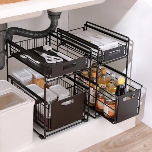 Kitchen Sink Stainless Steel Shelves Retractable Pull Type Multifunctional Household Simple Storage Cabinet Floor Storage Racks