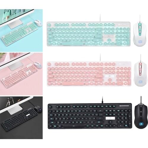 Retro Style N520 Wired USB Mechanical Keyboard Keypad 4 Buttons Game Mouse Set Round Key Full-Size Power-Saving