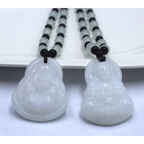 Carved Buddha Lucky Amulet Pendant Necklace Womens Mens Pendant Jewelry Imitation White Jade Guanyin Guardian Sacred Necklace