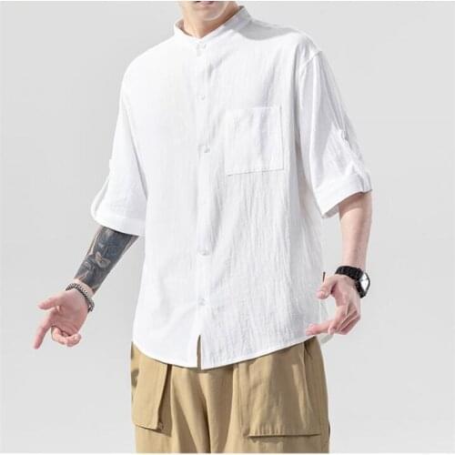 S-5XL!!Summer new trend mens five-minute sleeve shirt loose bottom shirt large size Chinese style stand collar casual short-sle