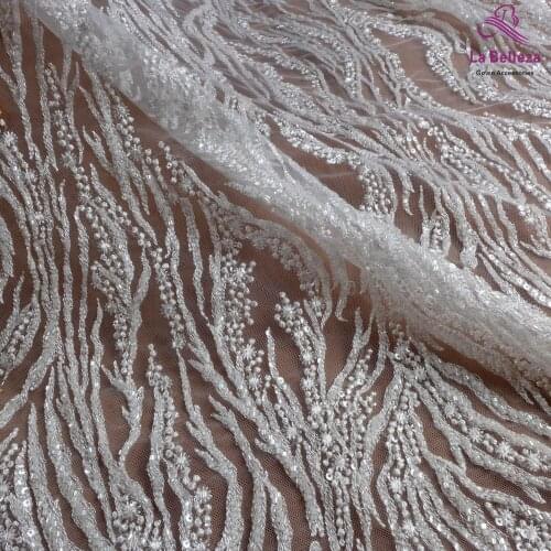 Ivory wedding lace fabric,silver beads lace,gown lace,irregular lines,sequins lace fabric 1 yard