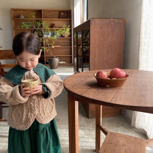 Girls Sweater Babys Coat Outwear 2021 Vintage Plus Velvet Thicken Warm Winter Autumn Knitting Cardigan Childrens Clothing