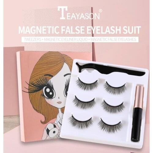 TEAYASON 3 Pairs Of 3D Magnetic Eyeliner Liquid False Eyelashes Set Magnet Eyelashes Long-lasting Waterproof Eye Makeup TSLM1