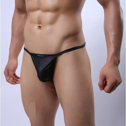 Sexy Faux Leathe Low G-String Comfy Thongs Underwear Shorts Briefs Man Pants Penis Gay Wear Bodywear Low Waisted Male Lingeries