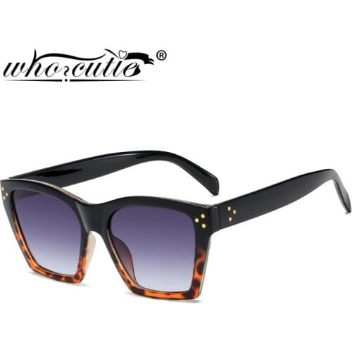 WHO CUTIE Vintage Large Square Cat Eye Sunglasses Female Brand Design Leopard Cateye Frame Trendy Sun Glasses Shades Women S410