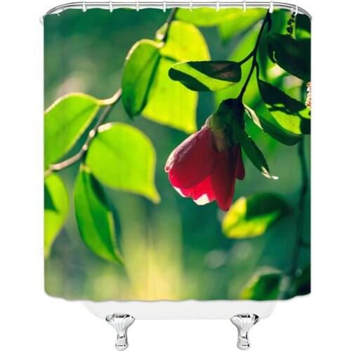 Shower Curtain Bath Curtain Bathroom Flowers Green leaves landscape Print Curtains Waterproof Bathroom Curtain
