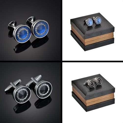 Crystal Cufflinks round blue / Black cut sleeve studs Business French mens and womens clothing accessories box