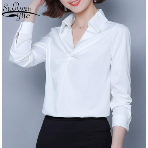 Chiffon shirt woman 2021 autumn womens tops and blouses long sleeve vintage V-Neck Solid chiffon blouse ladies tops 7455 50