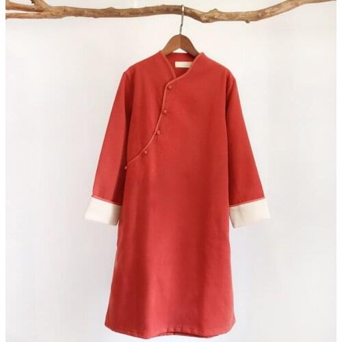 Autumn Winter Dress 2019 Chinese Style Dressese Long Sleeve Robe Vintage Femme Short Cheongsam Dress Oriental Vestidos AA4434