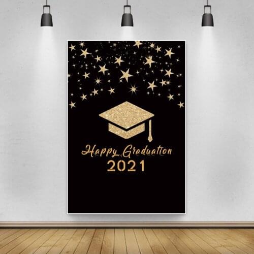 Golden 2021 Happy Graduation Party Photography Background Decor Celebration Ceremony Photocall Backdrop for Photo Studio