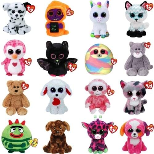 25CM Ty Big Eye Beanie Tortoise Giraffe Penguin Unicorn Bat Gorilla Elephant Owl Fox Fish Ghost Animal Plush Toy Children Gift