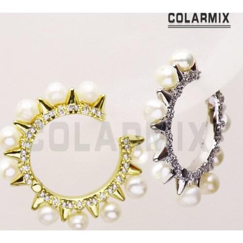 4 Pairs Hoop Dangle earrings Pave Pearl circle shape earrings women jewelry Fashion Drop earrings Gift for women jewelry 41277