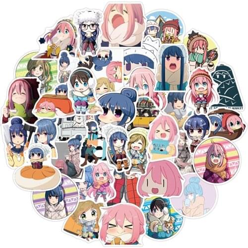 50pcs/set Anime Yuru Camp Stickers Nadeshiko Kagamihara Vinyl Decal Waterproof Water Bottle Rin Shima Stickers Decal